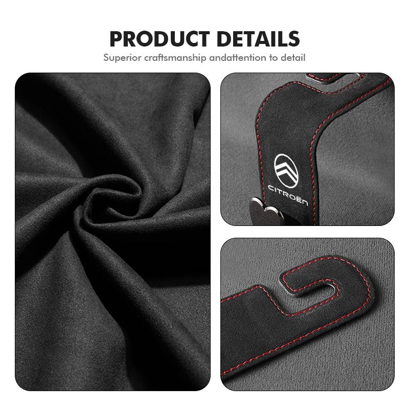 AIZIGI1 Car Seat Headrest Hook Hidden Hook Suede Metal Hanging Hanger For Citroen C4 C3 C5 C1 C2 C6 VTS C4L DS3 DS4 DS5 Grand Berlingo