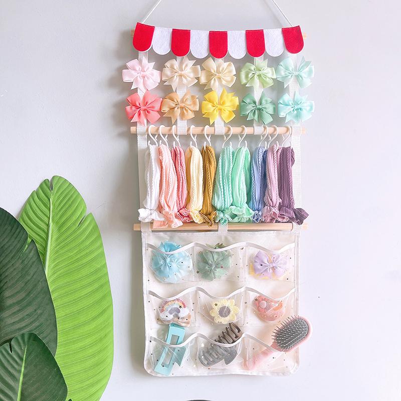 Hair Bows Holder Headband Organizer For Girls, Hair Clips Hanger Storage With Hooks, Wall Hanging Decor For Nursery Room