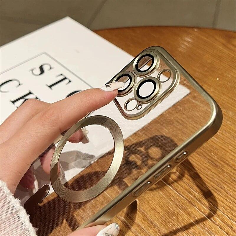 Matte Beschichtung Magsafe Magnetische kabellose Lade-Telefonhülle für IPhone 15 14 13 12 11 Pro Max Weicher TPU-Linsenschutz Klare Rückseite