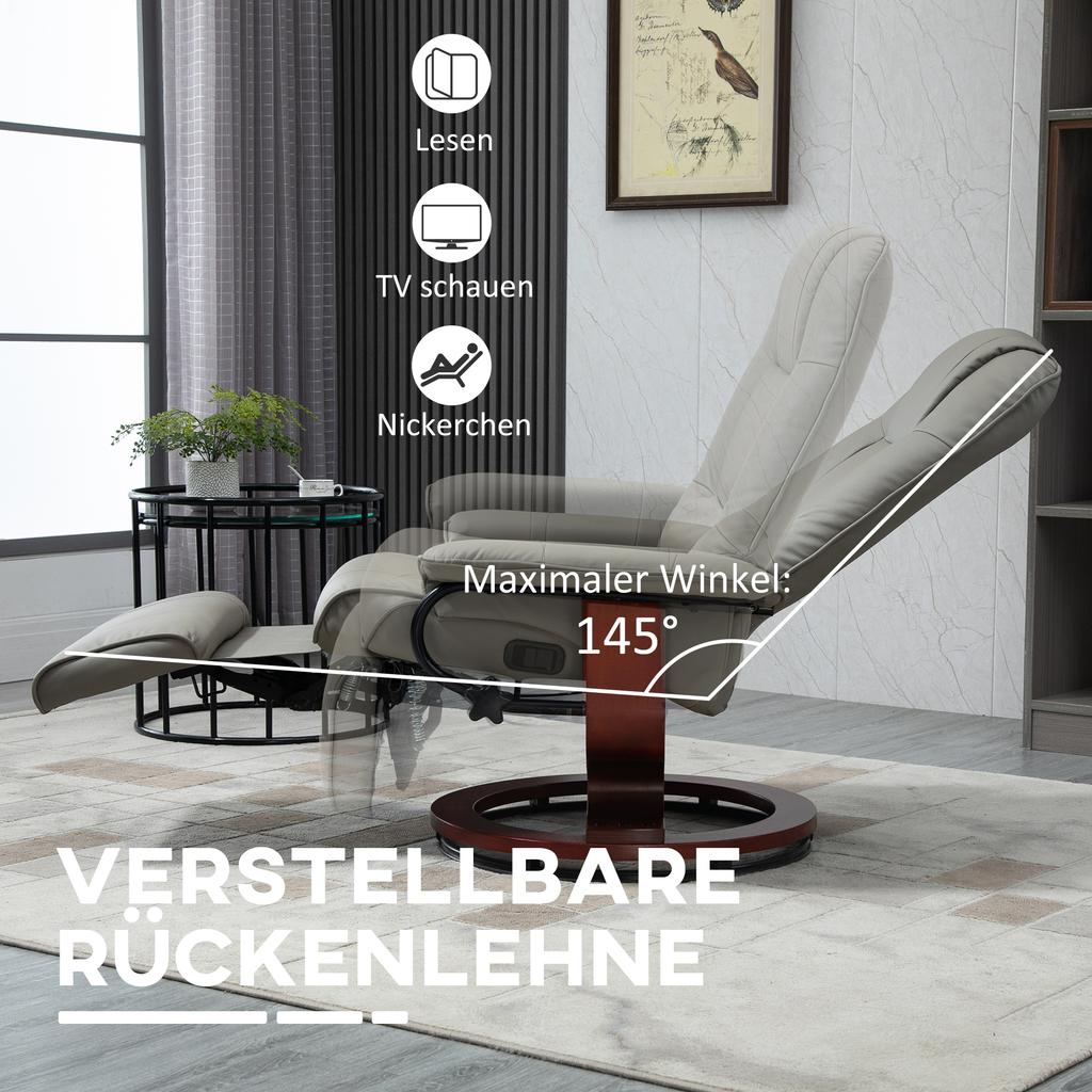 Recliner Chair TV Chair Lounge Chair Faux Leather 360 degrees Swivel Chair 145 degrees Reclining Grey 78 x 87 x 100 cm