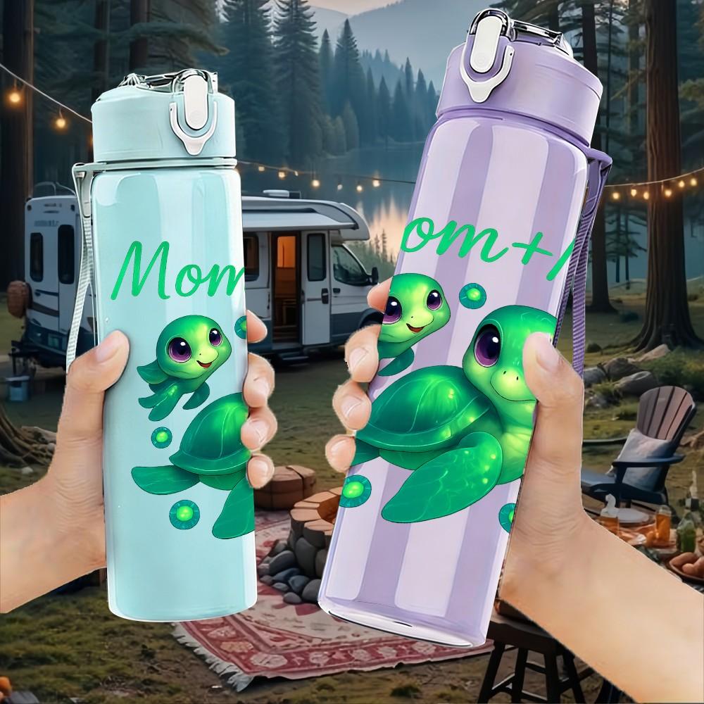 1PC Mom And Me Baby Turtles 750ml Color Plastic Sports Water Bottle Leakproof Flip Straw Lid Suitable for Sports Office Home Use
