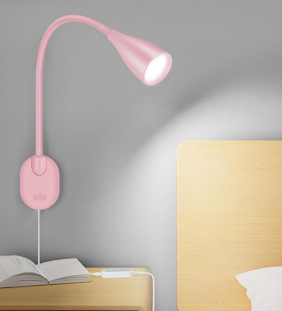 LED Flexible Gooseneck Wall-Mounted Reading Lamp, Dimmable & 3 Color Temperature Book Light for Desk or Bedside, Study Light