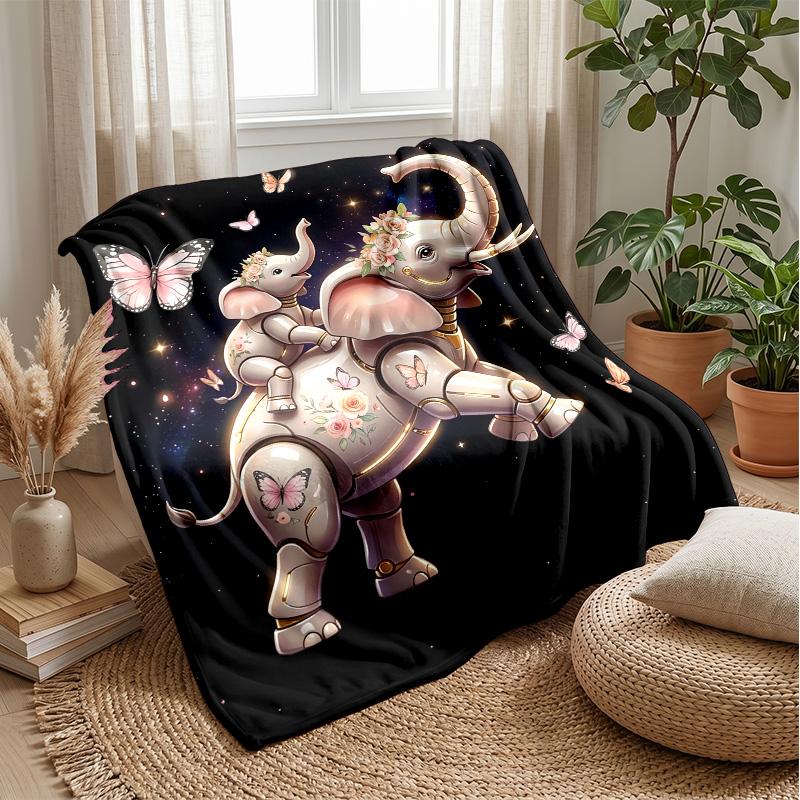 Mechanical Elephants and Butterflies Theme blanket Lightweight Warm Flannel Blanket Decorative Throw Blanket for Home Decoration