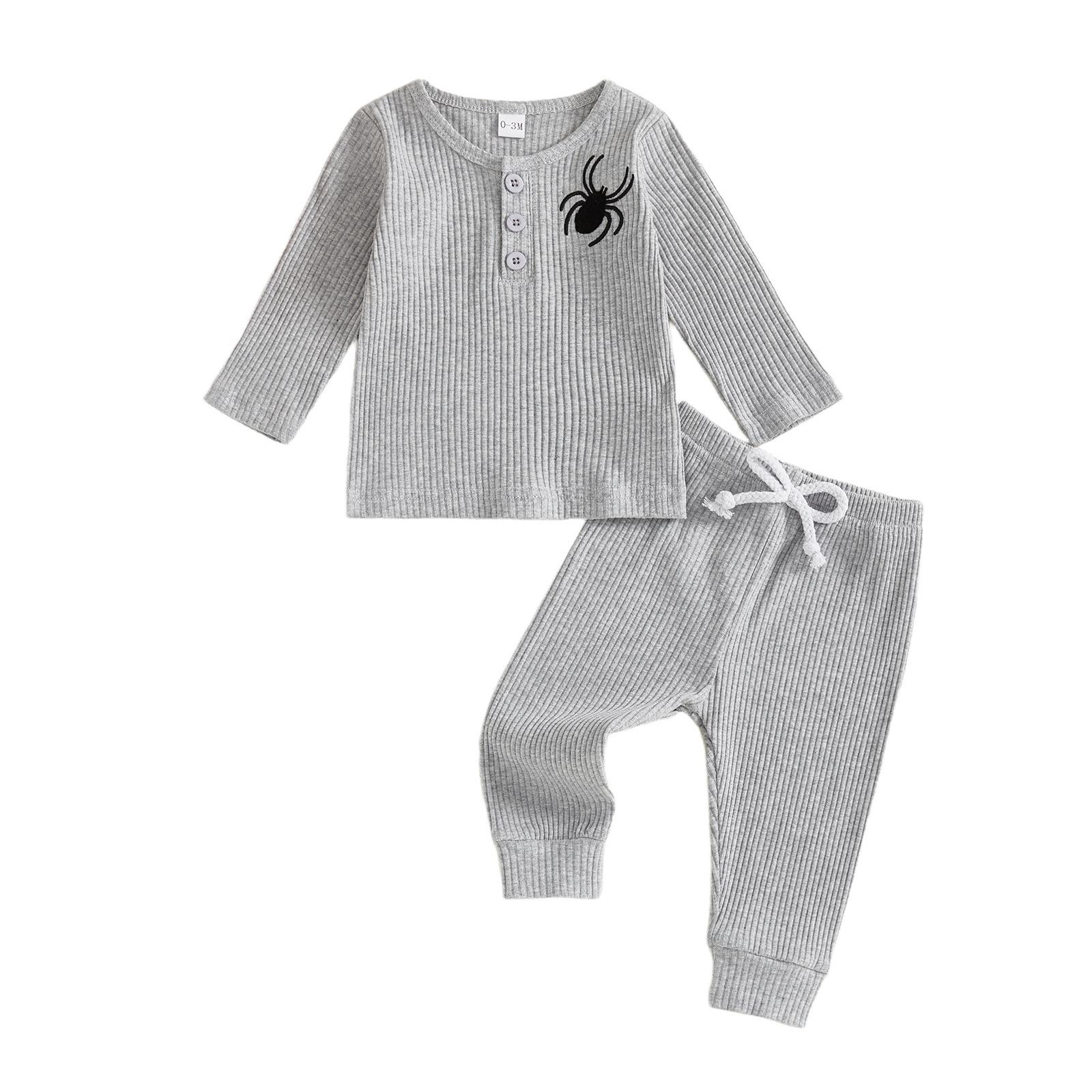 

Halloween Spider Embroidery Rib Knit Crew Neck Long Sleeve Top & Pants Set for Infants and Toddlers 6-12 Months
