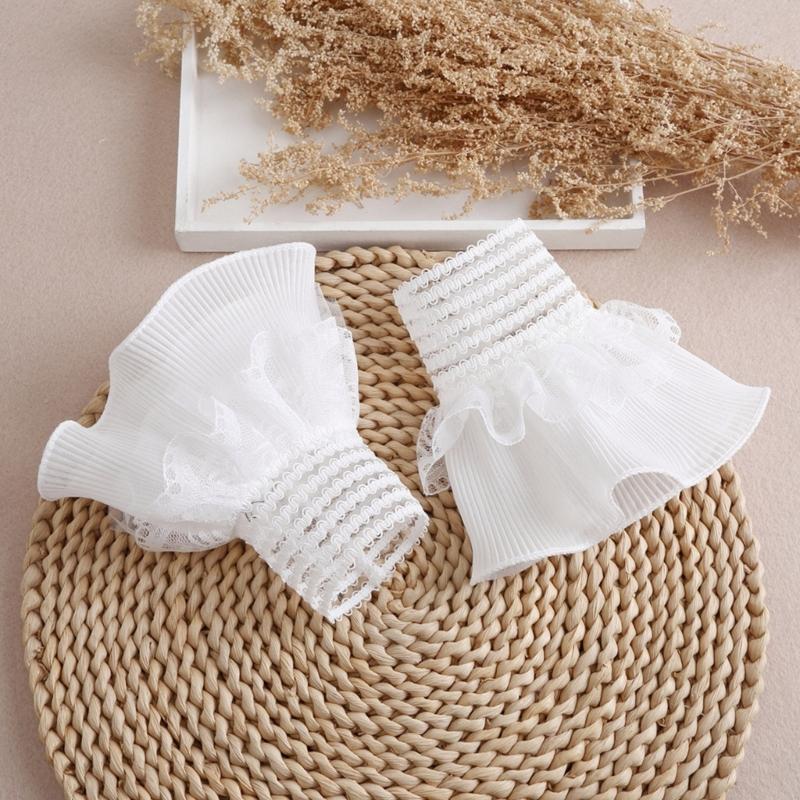 Removable Shirt Pleated Flared Sleeve False Cuffs White Color Pleated Wristband Decorative Women Clothing Accessories