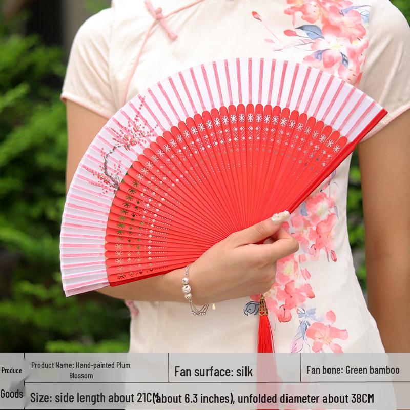 Red Ancient Style Chinese Folding Dance Fan - Easy To Open & Close, Perfect for Hanfu, Cheongsam, and Runway Shows