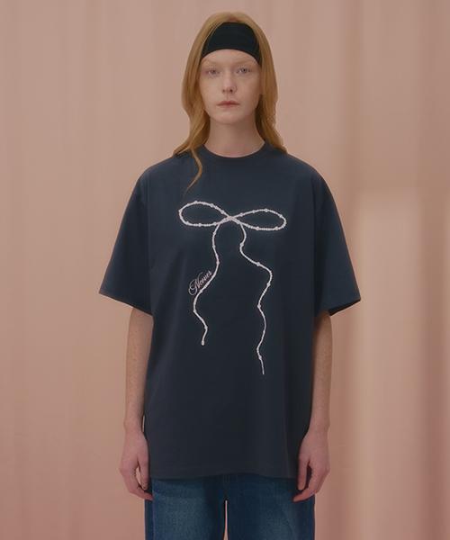 Uncover Wave Pearl Ribbon Short Sleeve T-Shirt Charcoal Free