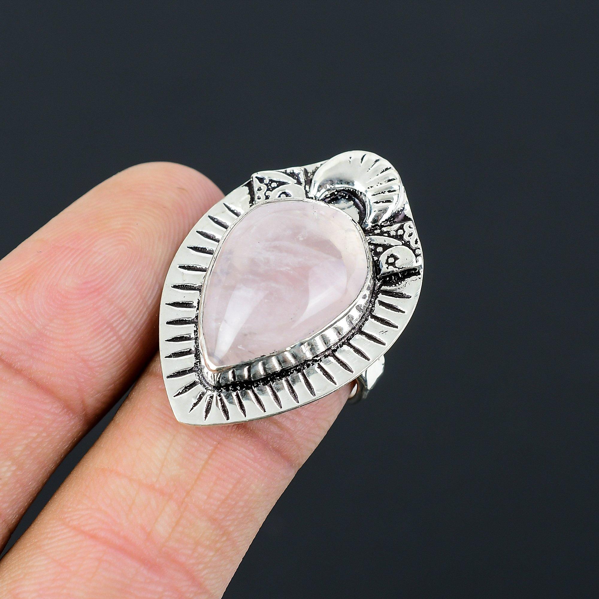 Halloween Deal 925 Silver Pear Rose Quartz Gemstone Statement Sister Ring Size 8 8