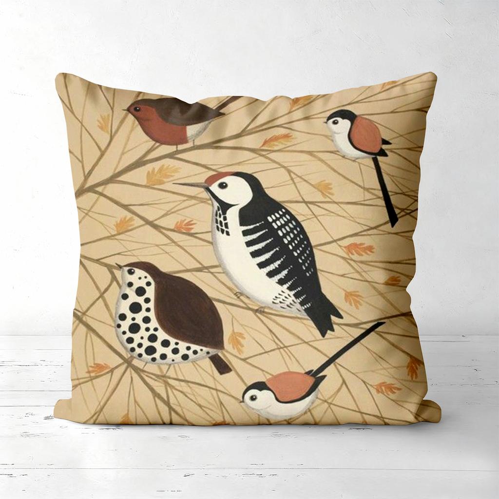 Autumn Bird Patterned Cushions For Home Decor Polyester Pillowcase, Sofa Decorative Cushion Cov Headboard Pillow