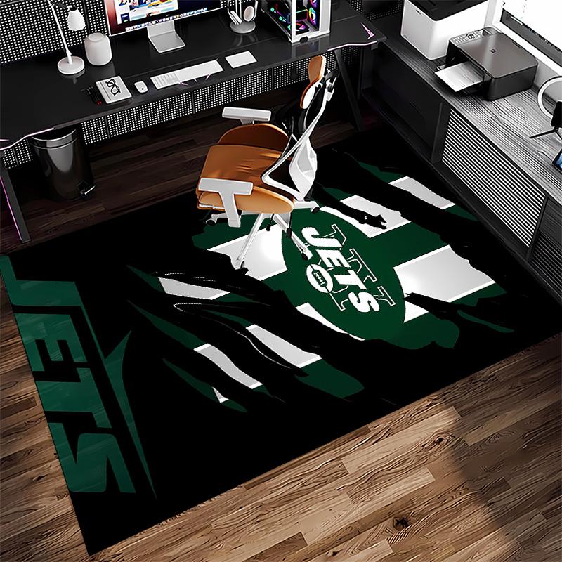New York Jets Logo Print Area Rug - Soft, Washable Non-Slip Indoor Mat for Office Chairs, Living Room, Home Office Decorative Rug