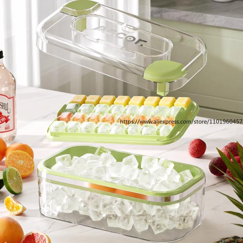 Large Capacity Press-type Ice Cube Mold Food-safe Ice Ball Tray Freezer Container Multi-purpose Ice Maker for Baby Food Drinks