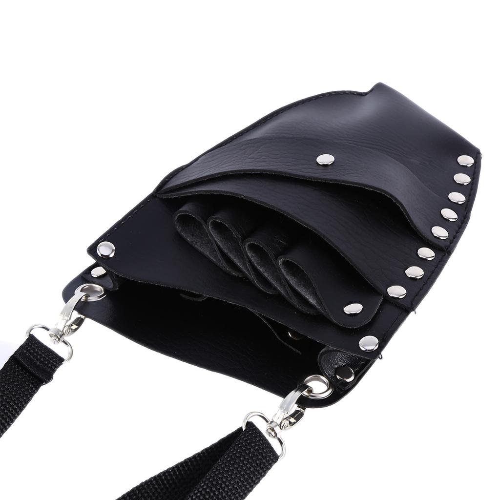 PU Leather Barber Scissor Hairdressing Holster Pouch Holder Case Rivet Clips Bag