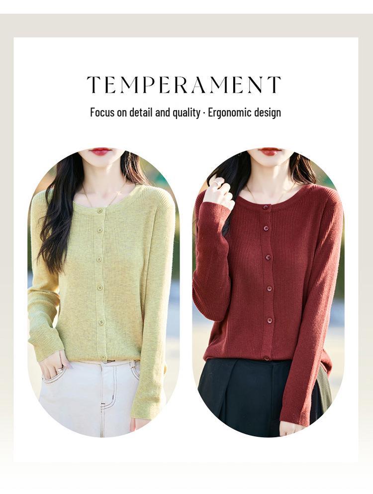 Cardigan Lâche en Maille Style Coréen pour Femme Printemps/Été 2026 - Col Rond, Manches Longues, Veste Pull en Maille Fine