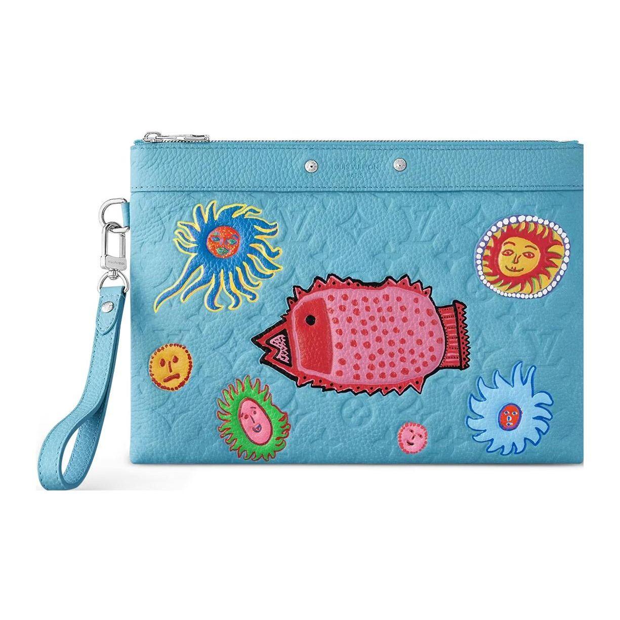 

Louis Vuitton X Yayoi Kusama Pochette To-Go Cartoon Pattern Monogram Embossed Leather Clutch Men clutch Blue M81944 Basic Set (Bag+Dust Bag)