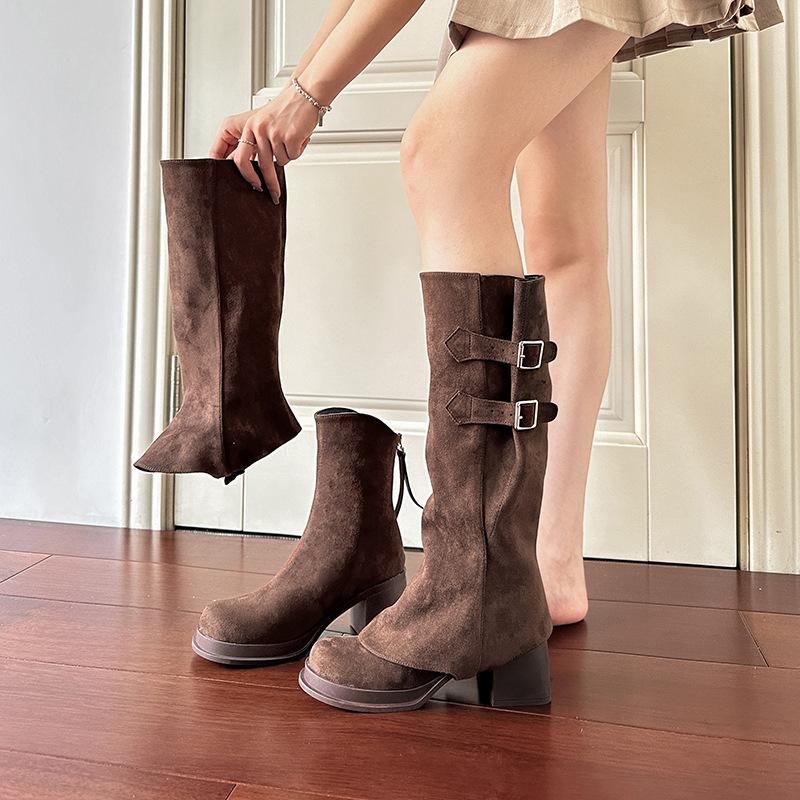 Two Piece Long Short Boots Womens Shoes  Autumn Winter New Detachable Women's Boots High-heeled Thick Soled High Boots Women