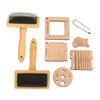 8PCS Set Wooden Knitting Gauge Wool Brush Set Wool Felting Brush and Knitting Measure Tool Kit