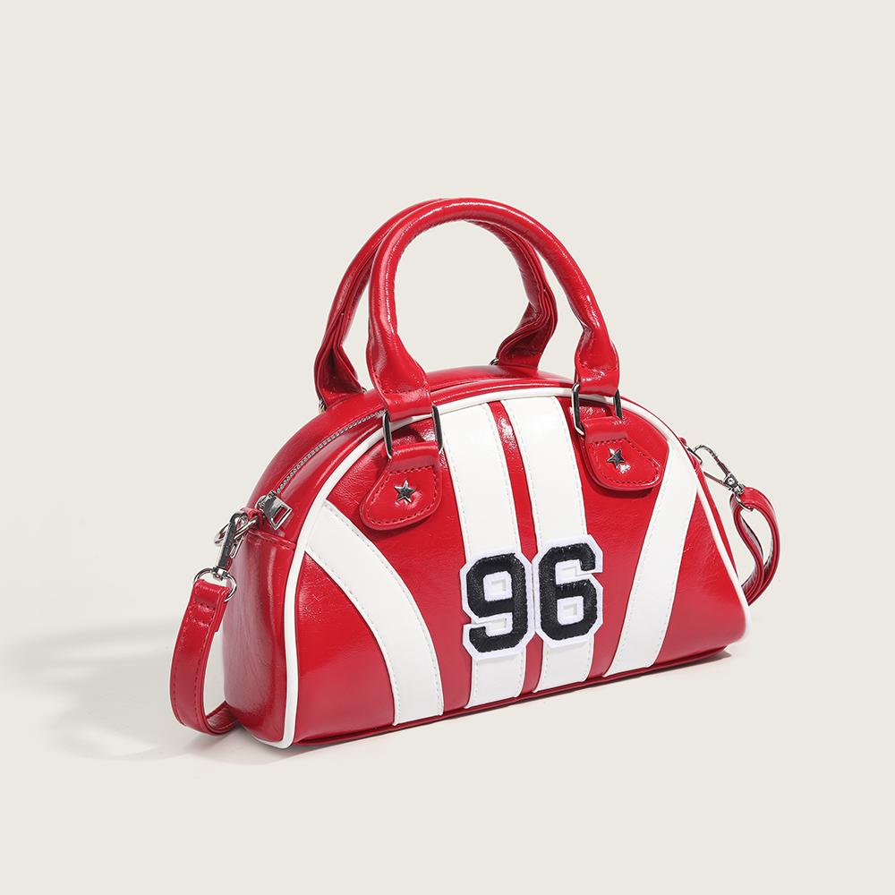 Red hard and three-dimensional striped tote bag with a sense of luxury, suitable for crossbody or hand-held use.