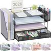 Schreibtisch-Organizer mit Aktenhalter, 4-stufige Schreibtischzubehör- & Arbeitsplatz-Organizer mit Schublade und 2 Stifthaltern, Papier-Organizer für Büromaterial