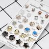 12 Pairs/Lot Acrylic Rhinestone Fashion Earrings Set For Women Flower Heart Stud Earring Girls Simple Geometric Earrings Jewelry