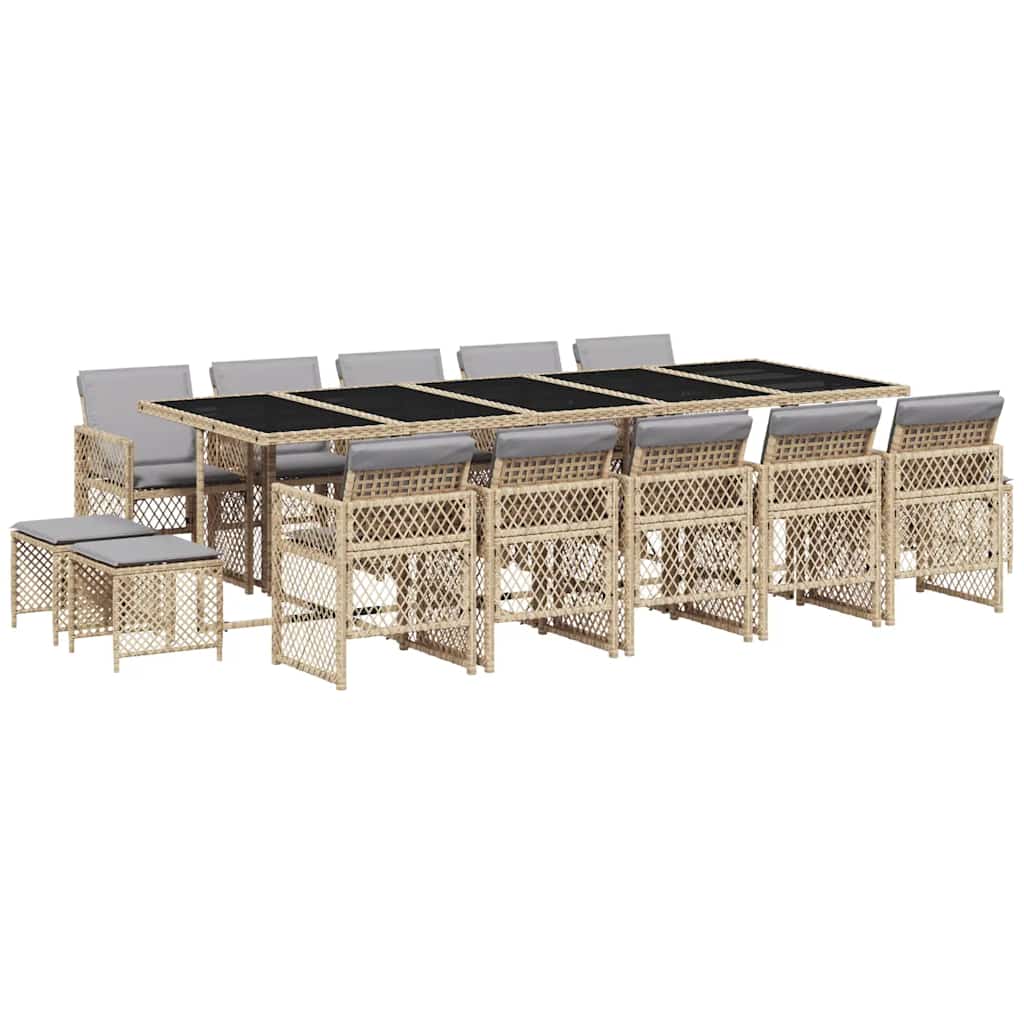 Vidaxl 15-Cz. Garden Furniture Set With Cushions, Beige, PE Rattan