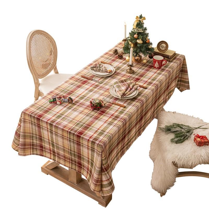 Retro Plaid Tablecloth With Tassel Trim Thick Stain Resistant Cotton Linen Dining Table Living Room Decor