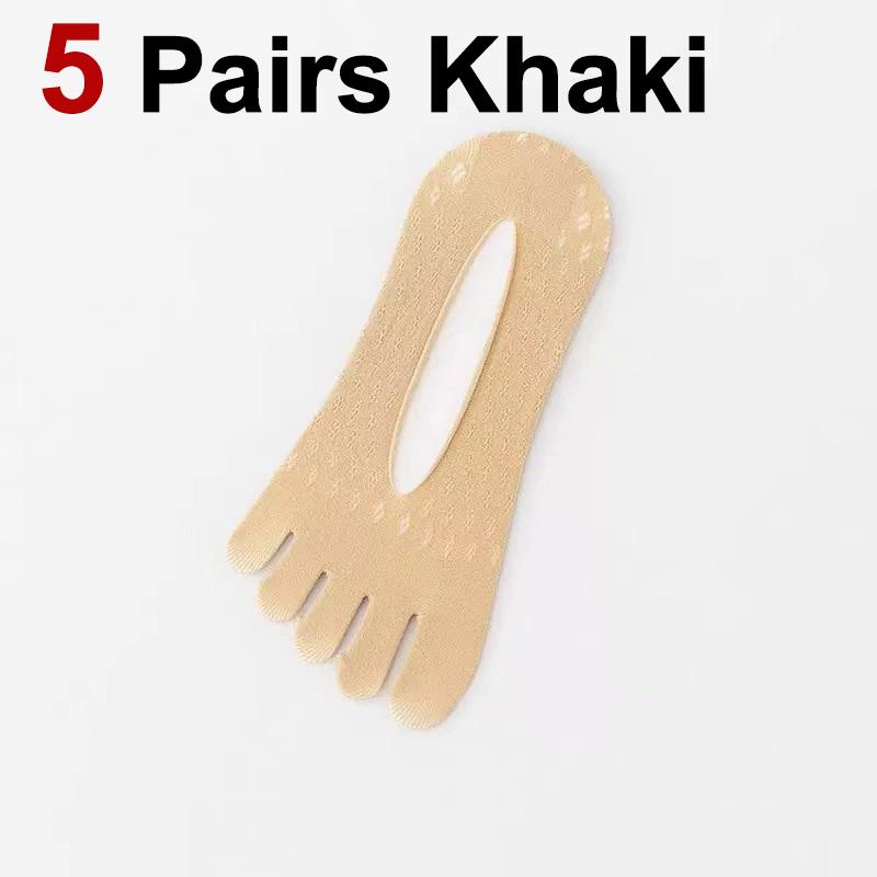 1/5 Pairs Women Split Finger Invisible Socks Fashionable Design Summer Style Mesh Sweat Absorbing Breathable Five Toe Socks