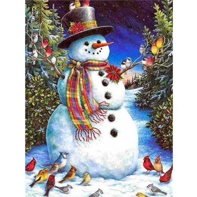 5D-Diamantgemälde zum Selbermachen, Schneemann, rund, mit Strasssteinen, Weihnachtsmosaik, handgefertigte Diamantstickerei