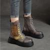 Johnature Damenstiefel mit dicker Sohle, echtes Leder, Retro-Stil, runde Zehenpartie, seitlicher Reißverschluss, gemischte Farben, Plateauschuhe
