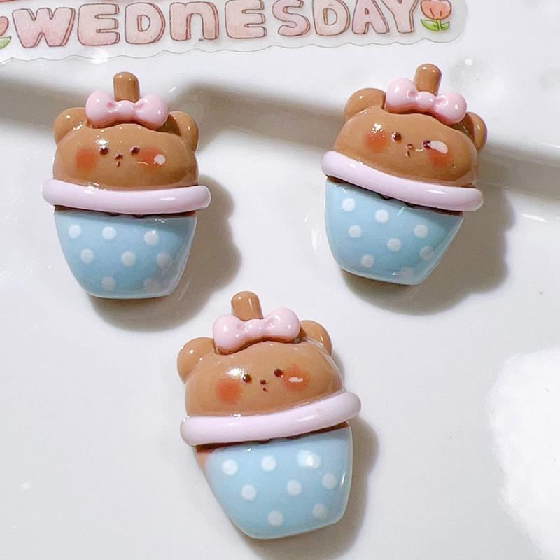 10 Pcs New Mini Cute Cartoon Bear Cake Ice Cream Series Resin Scrapbook Diy Jewellery Hairpin Decorate Accessories Craft A87