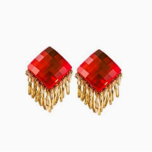 

Fashionable Geometric Square Glass Earrings One Size червоний