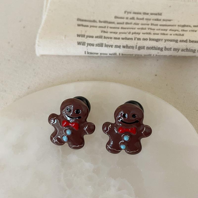 

Носите капающее масло до и после забавных мультяшных пряничных человечков, серьги-гвоздики, женские, милые, изысканные, модные, универсальные серьги