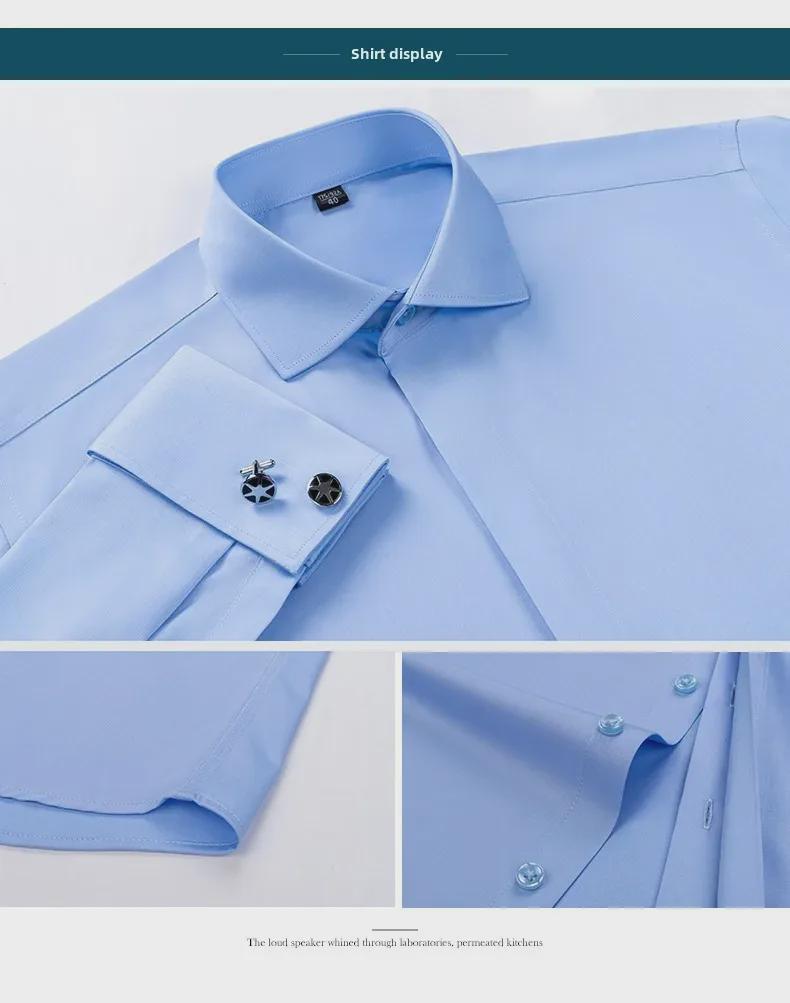 Men's Formal White Long-Sleeve Shirt with Windsor Collar and Bamboo Fiber French Cuff