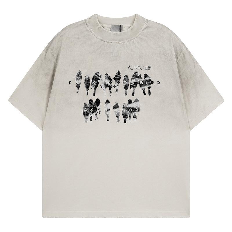 American Guochao high street graffiti printing short-sleeved t-shirt men and women with the same summer Hong Kong flavor retro chic loose top
