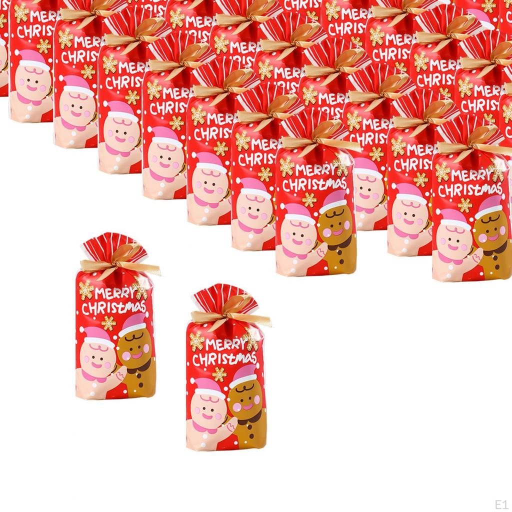 50 Pieces Gift Bags Candy Christmas Present for Gifts with Ribbon Xmas Holiday Cookie