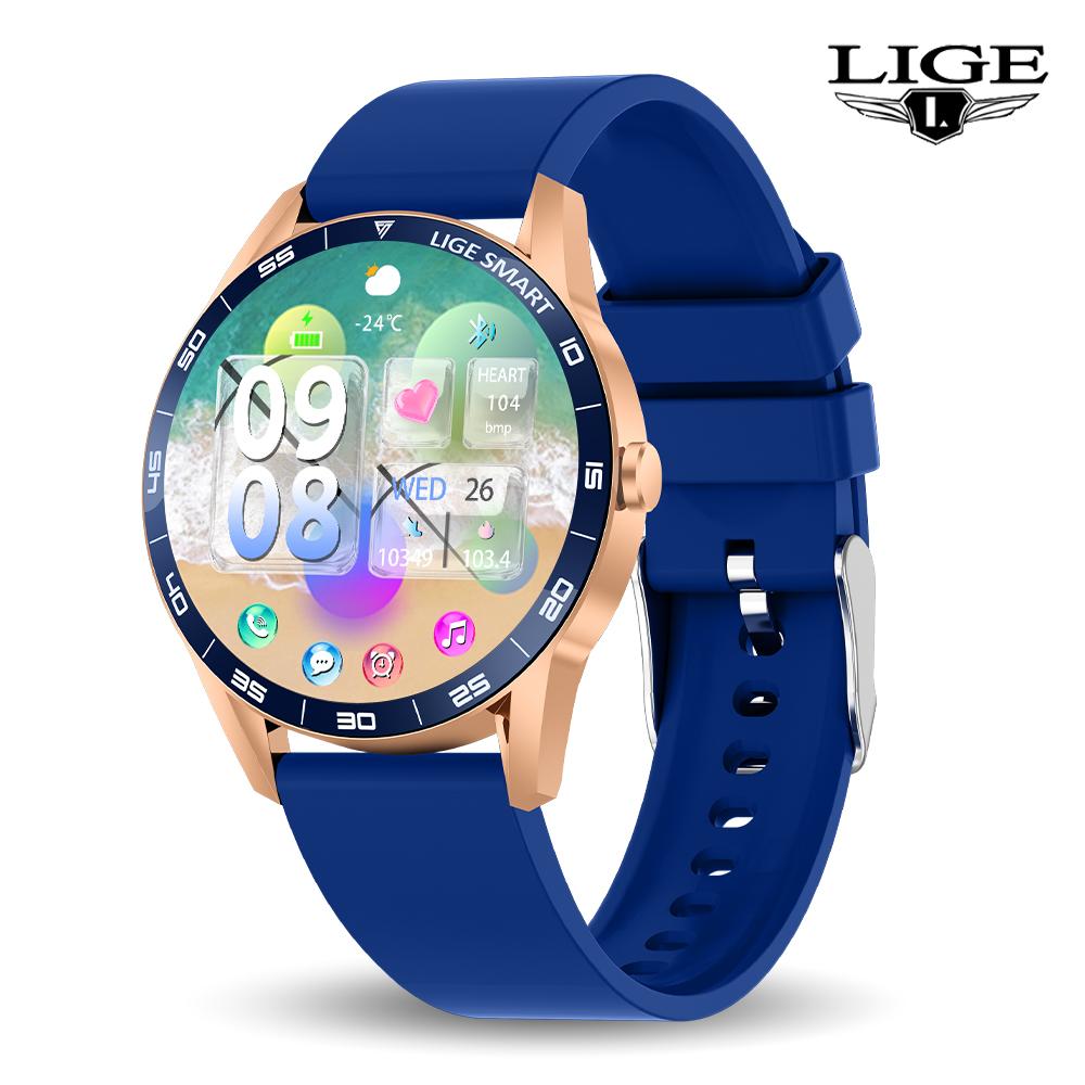 

LIGE New Men s Smart Watch Bluetooth Call Waterproof Stainless Steel Strap Smart Watch Heart Rate Sleep Health Monitor Fitness Watch silicone strap синий