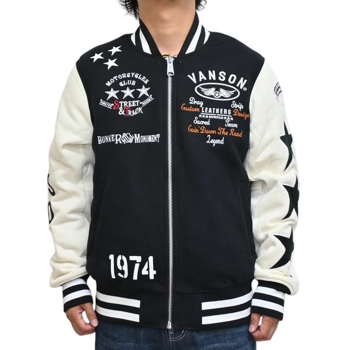 Reversible Stadium Jumper Jacket One Star Biker Outerwear [Banson] NVSZ-2417 Men's (JP, Alphabet, 2XL, Black)