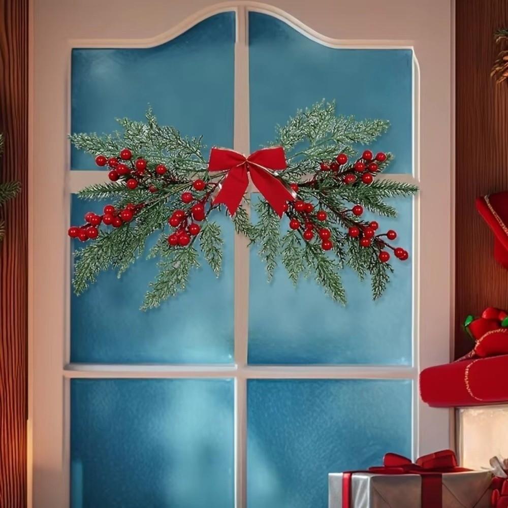 Plastic Artificial Christmas Decoration Red Berries Cypress Leaf Pendant  for Christmas Decoration