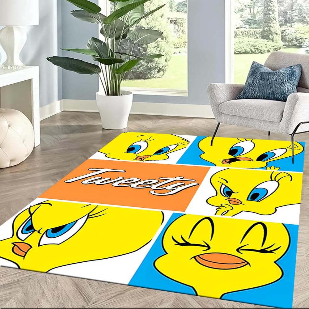 Tweety Bird Collage Square rugs are a great choice for living rooms, bedrooms, home décor, and as gifts.