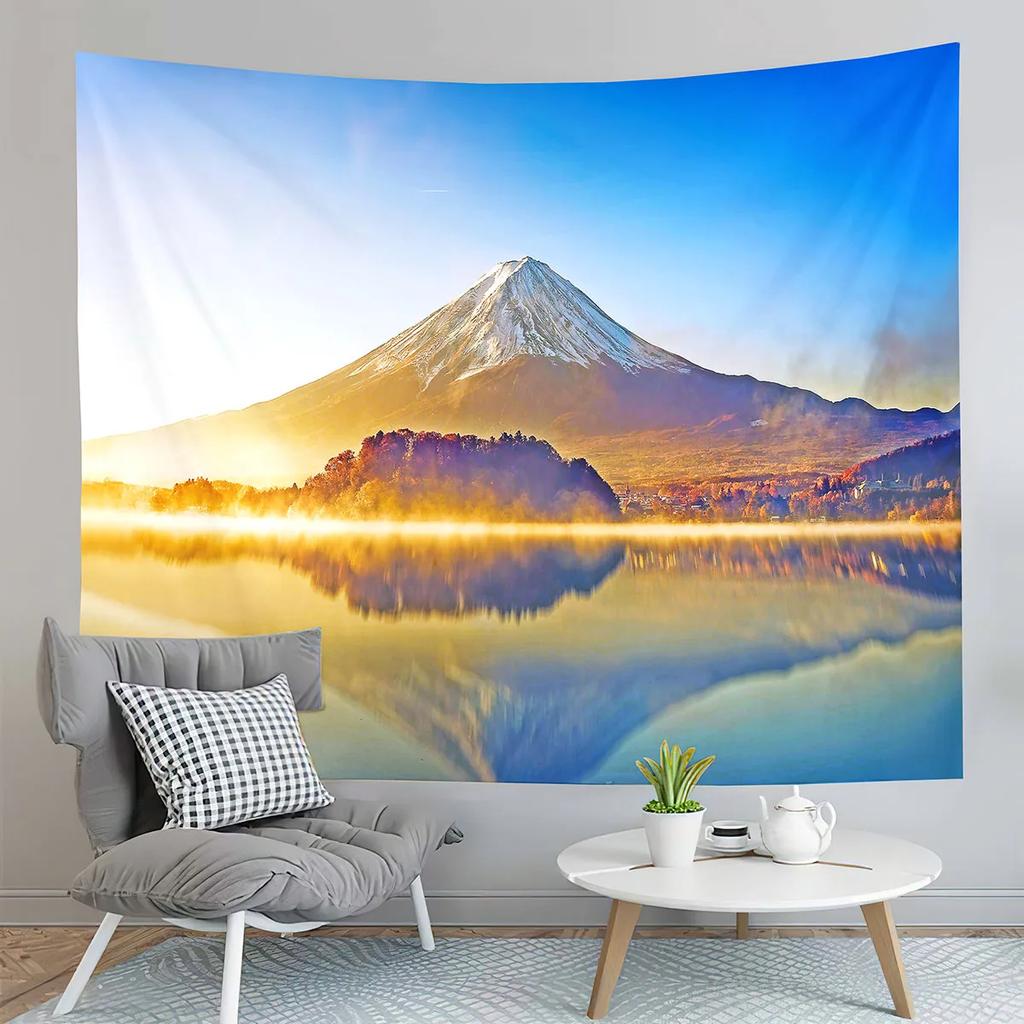 Japan Mount Fuji Tapestry Red Pagoda Tapestry Natural Landscape Tapestry Aesthetic Home Decor Tapestries for Living Room Bedroom