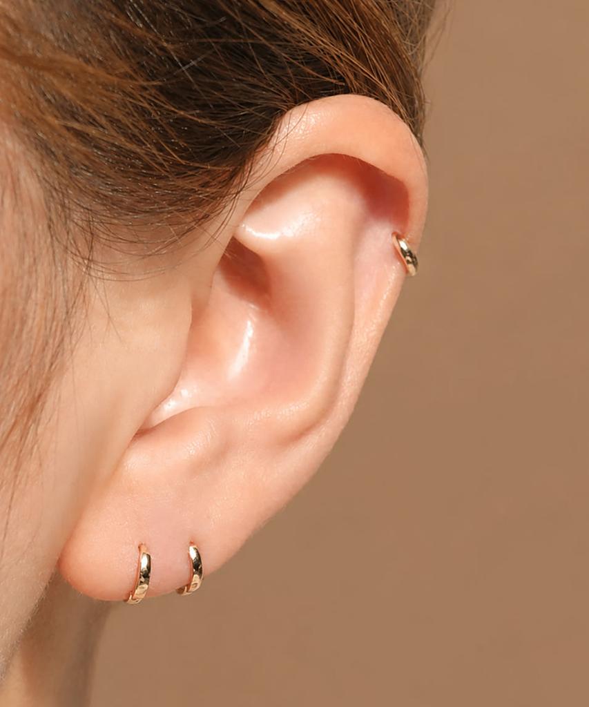 Minimalpiercing 14K 18K Mini Helix Flat One-Touch Ring Earrings