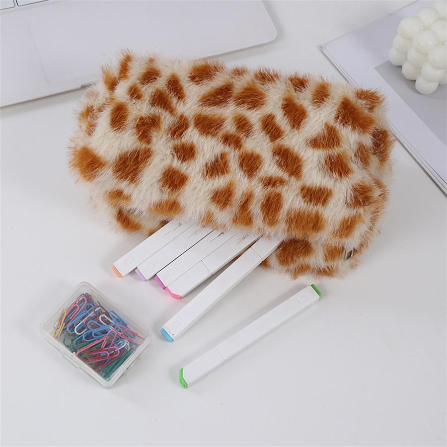 Leopard Soft Plush Travel Cosmetic Lipstick Brush Storage Bag Toiletry Kit Women Makeup Handbags Organizer Pouch Bag Pencil Case