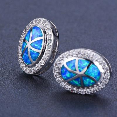 2025 Vintage Imitation Fire Opal Stud Earrings for Women Jewelry Accessories Fashion Geometric Rhinestones Zircon Women Earrings