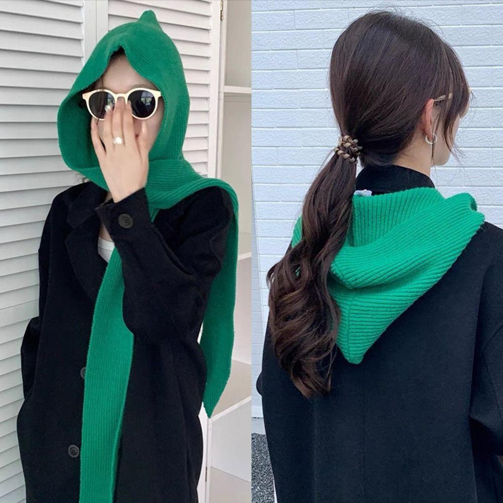 Hooded Hat Scarf Set Warmer Knitted Beanie Fashion Beanies Caps Women Girl