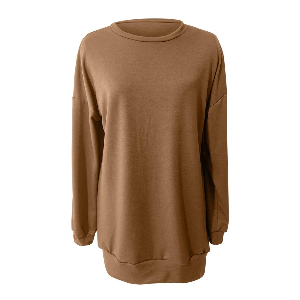 Dámská móda Ležérní kulatý výstřih Volný dlouhý rukáv Jednobarevná dlouhá mikina