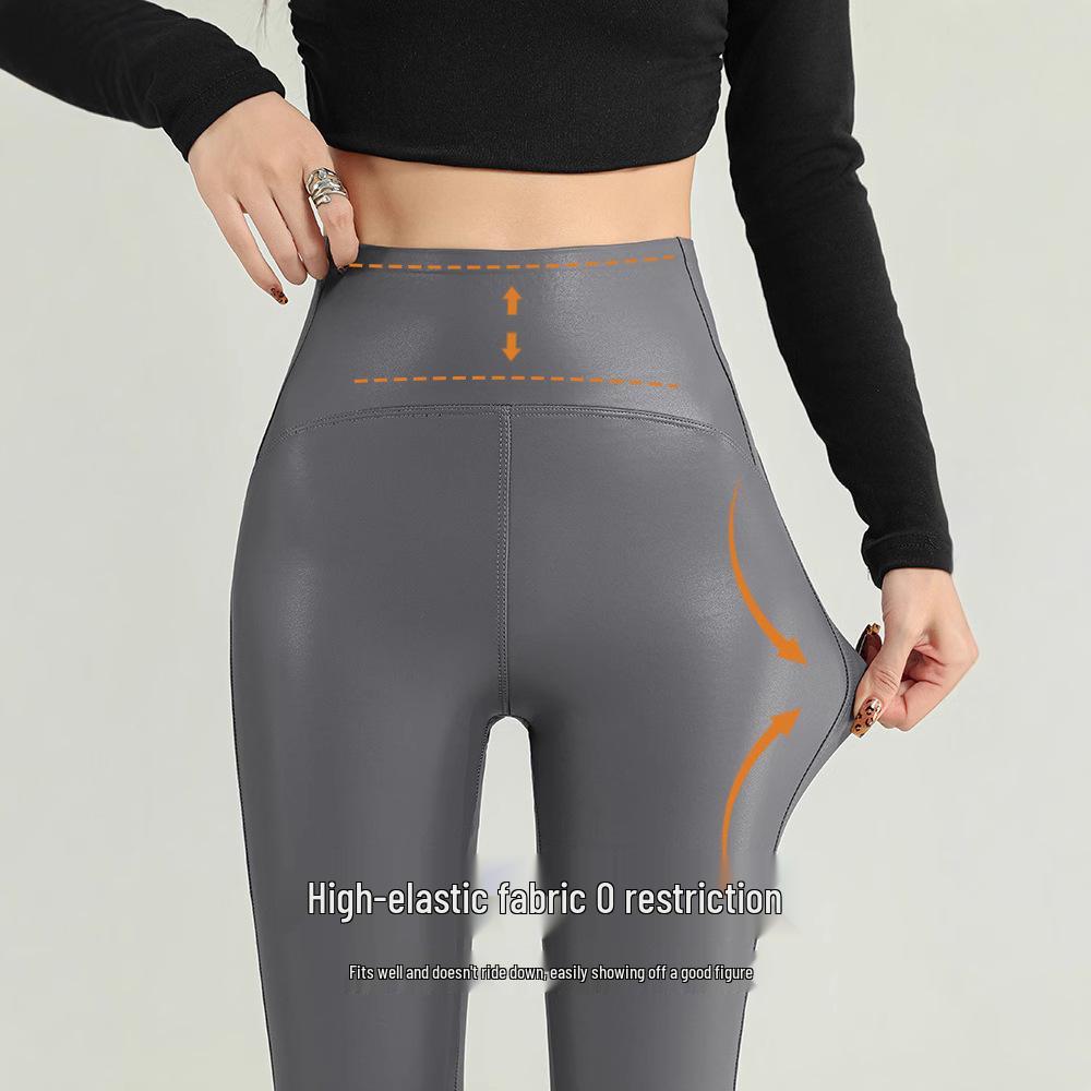 2024 High-End Women's Fleece-Lined Leather Leggings - High Waist, Skinny Fit