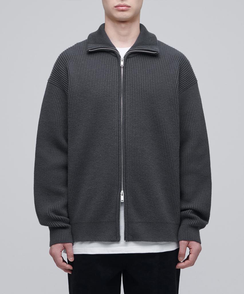 Musinsa Standard Relaxed Ribbed Knit Zip-Up [Gray]