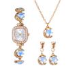 Women's Watch 3-Piece Set with Earrings Moonstone Necklace Accessory Square Diamond Quartz Watch Analog Elegant Design - Gift for Her