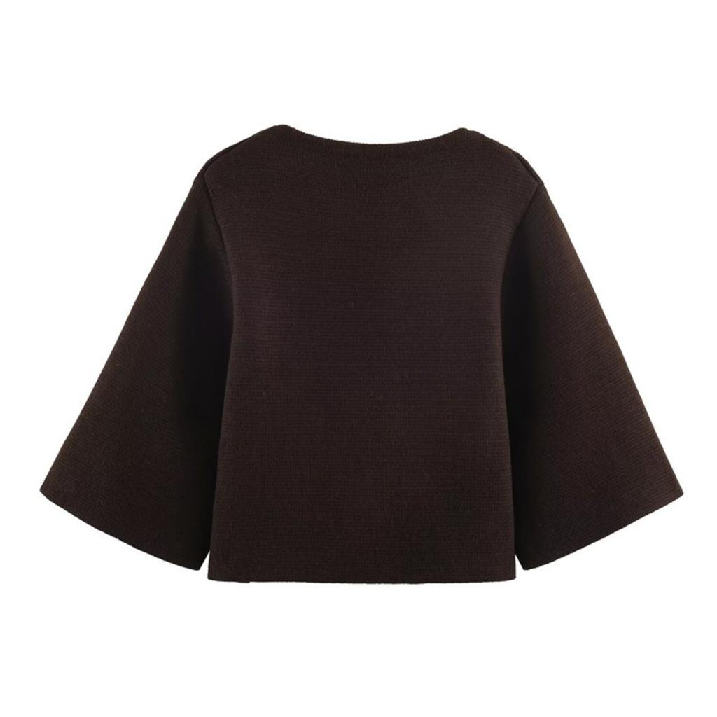 Cárdigan de Punto para Mujer con Cuello Redondo, Mangas Tres Cuartos, Corte Holgado, Casual, Botones, Corto