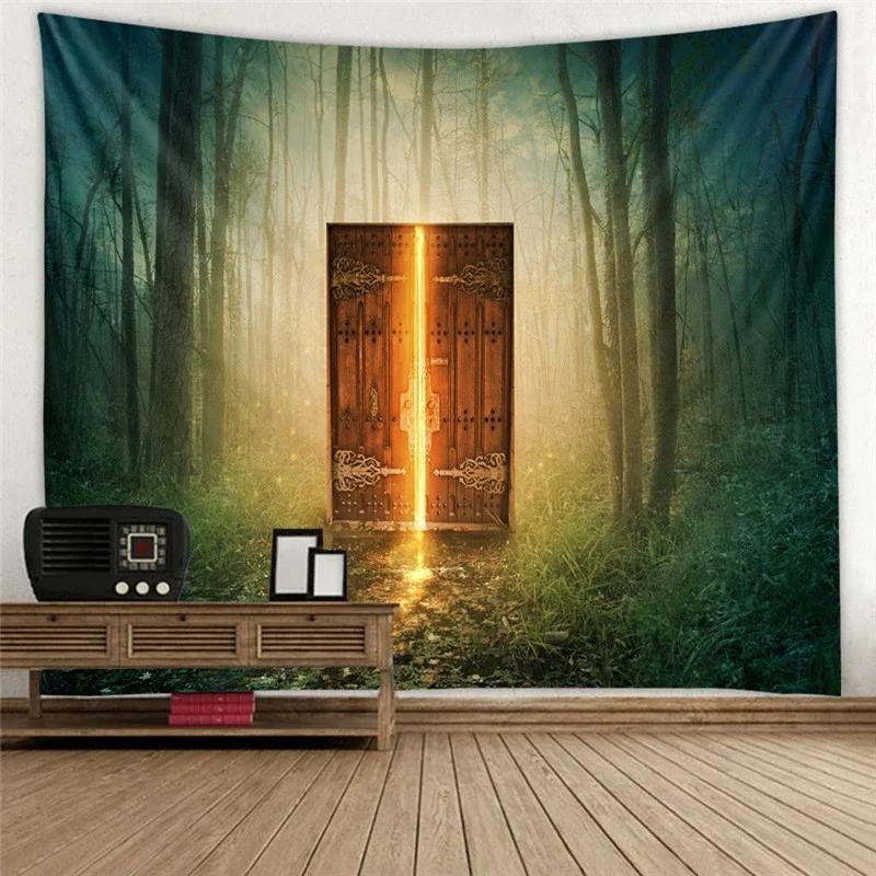 Bookshelf Tapestry, Digital Illustration Of Abstract Design Library In Forest Academic Themed Picture, Wall Hanging Wall Decor