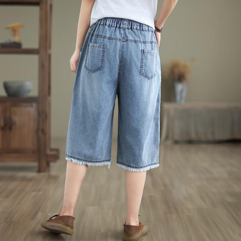 Women's Retro Embroidered Wide-Leg Denim Shorts